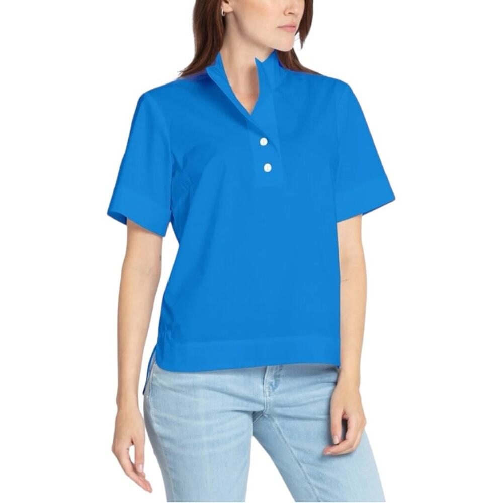 Hinson Wu Aileen Short Sleeve Stand Collar Top Blue 6